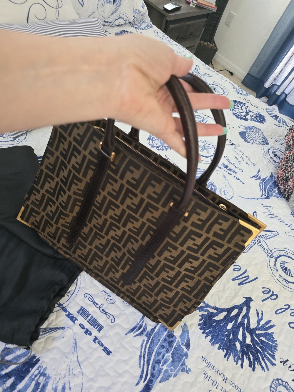 Fendi Brown Monogram Canvas Top-Handle Tote with Gold Trim